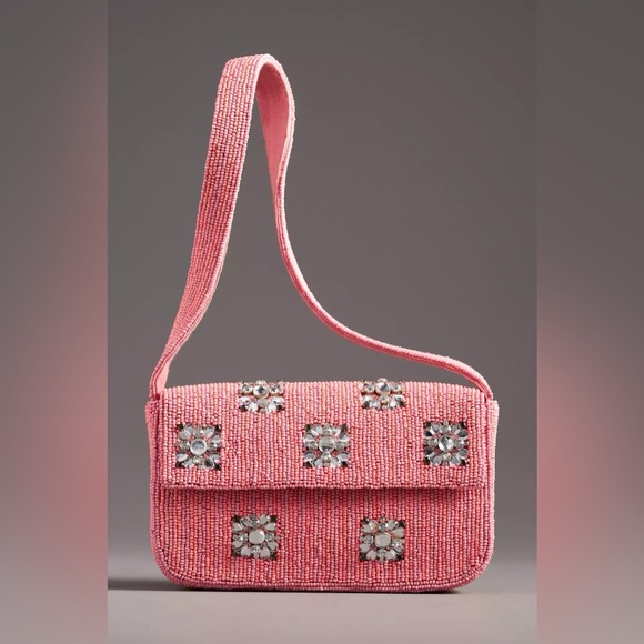 ANTHROPOLOGIE Fiona Beaded Bag Geometric Edition in Pink Rhinestone - Picture 1 of 12